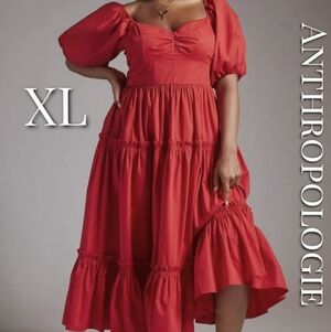 🔖NWT Anthropologie Cotton Ruffles Red 🍒 Dress Romantic